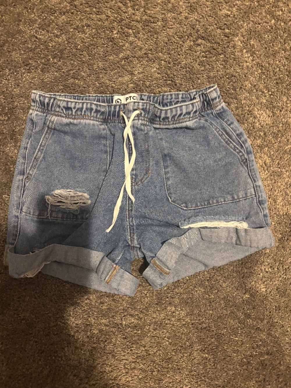 PTCL Distressed Denim Jean Shorts with Shoelace Tie